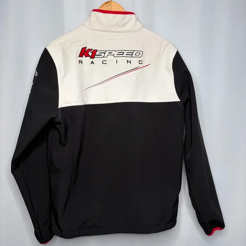 K1 Speed Racing Men Medium Softshell Jacket Black White Embroidered Sponsor Logo